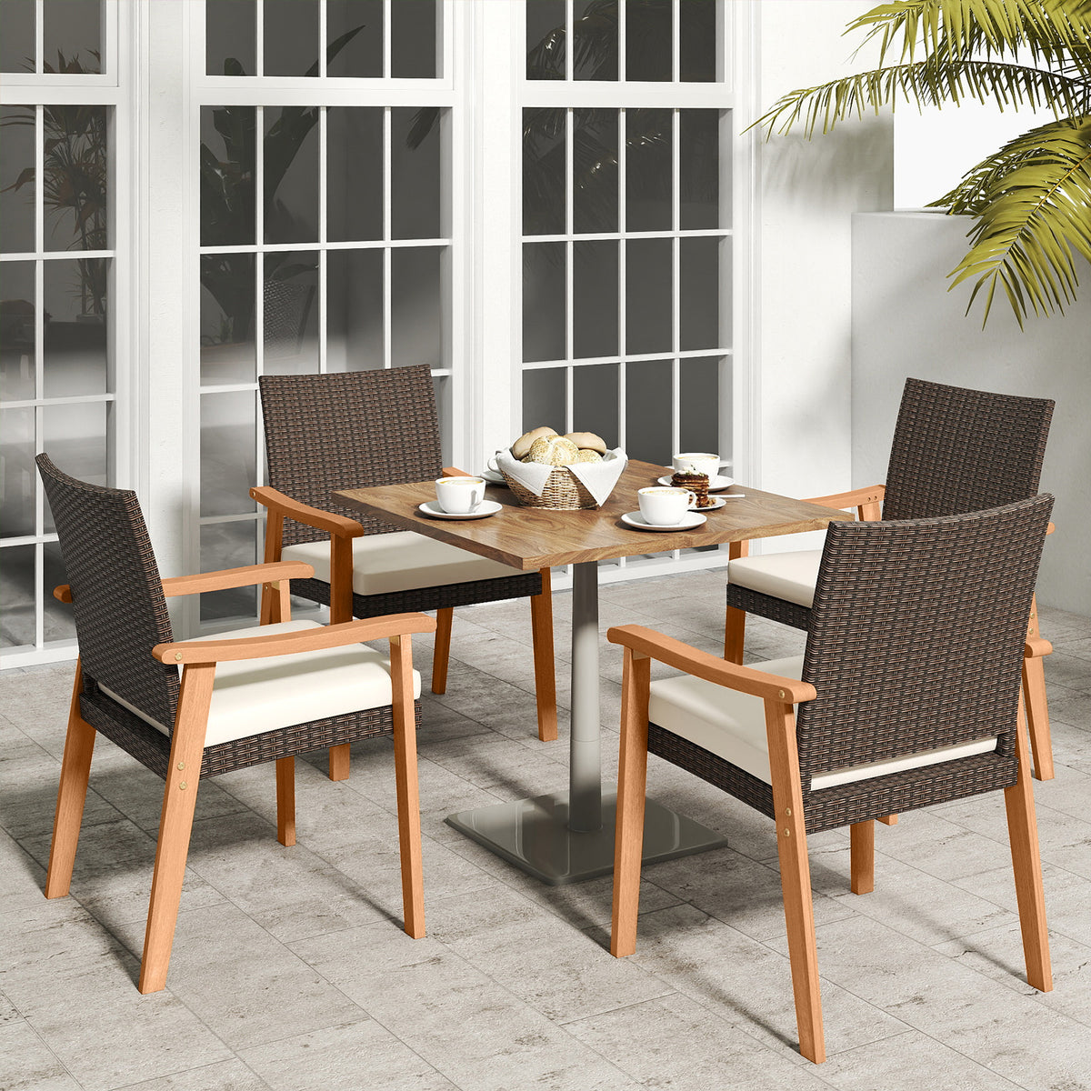 PE Rattan Outdoor Patio Dining Chair Set of 2 with Removable Cushion