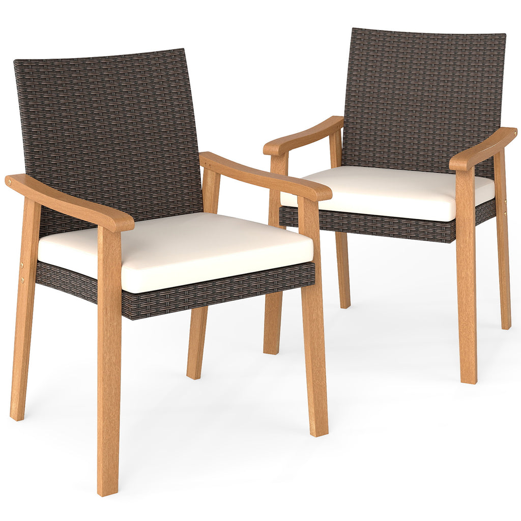 PE Rattan Outdoor Patio Dining Chair Set of 2 with Removable Cushion