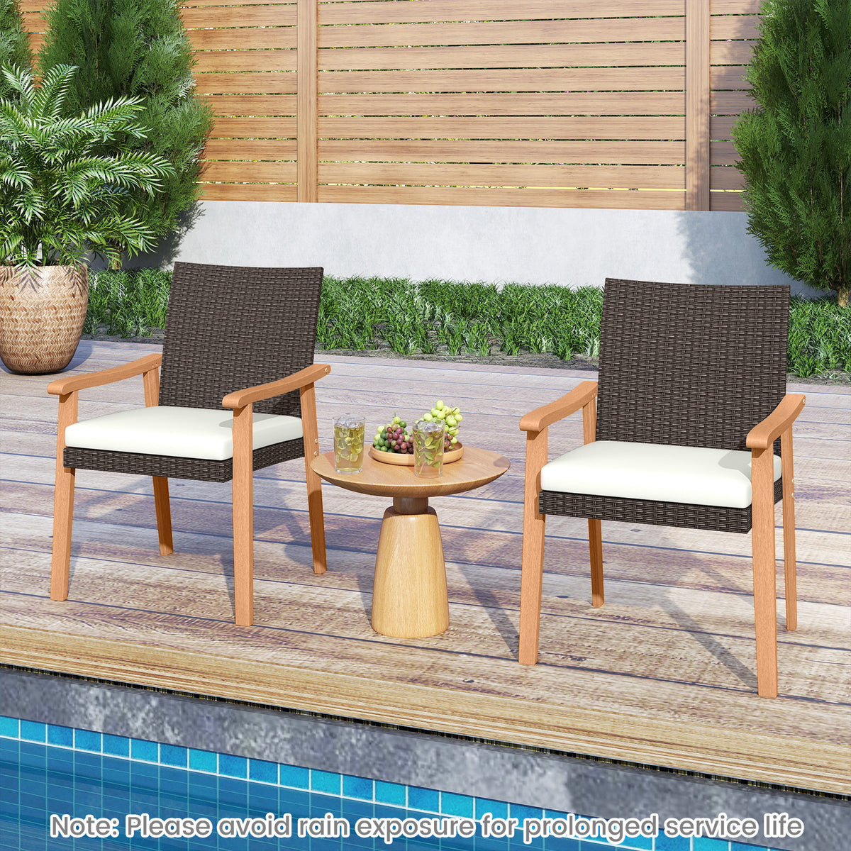 PE Rattan Outdoor Patio Dining Chair Set of 2 with Removable Cushion