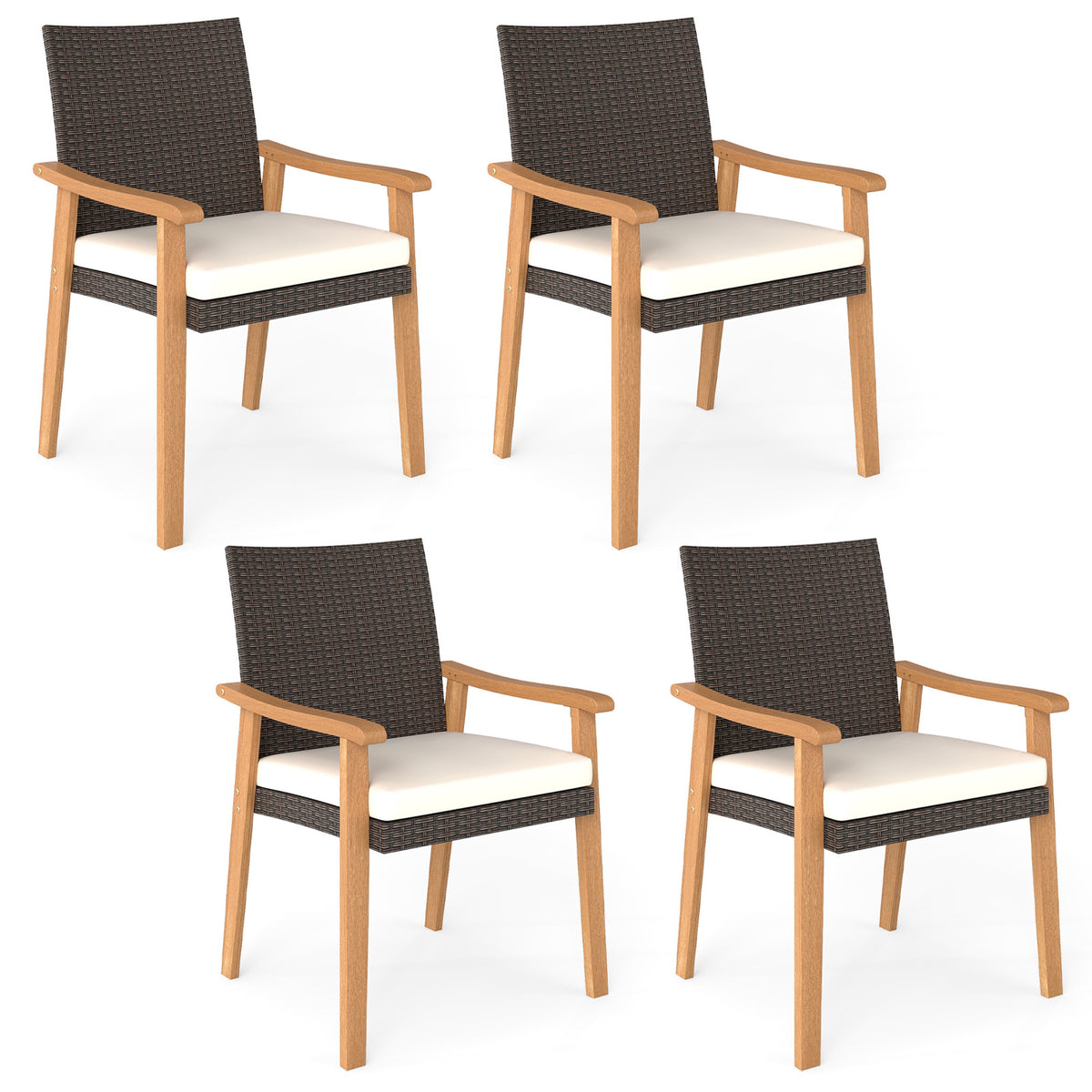 PE Rattan Outdoor Patio Dining Chair Set of 2 with Removable Cushion
