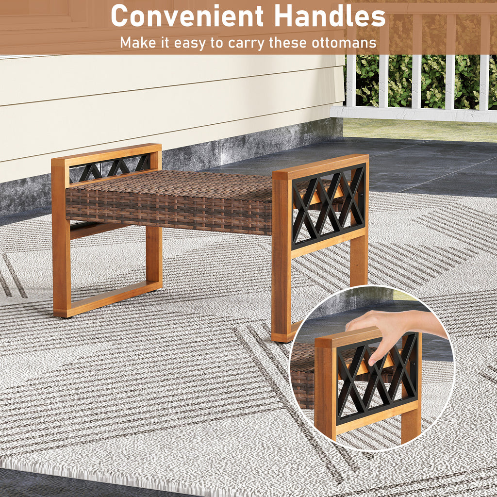 PE Rattan Wicker Ottomans Set of 2 with Cushions - Beige