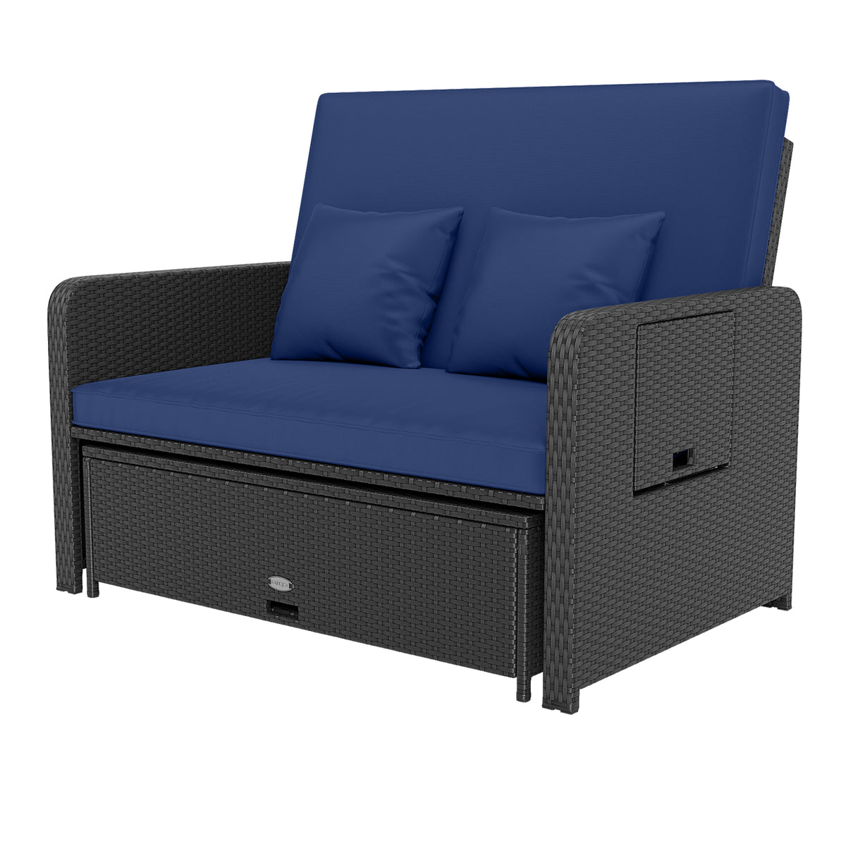 PE Wicker Outdoor Daybed with 4-Level Adjustable Backrest - Navy