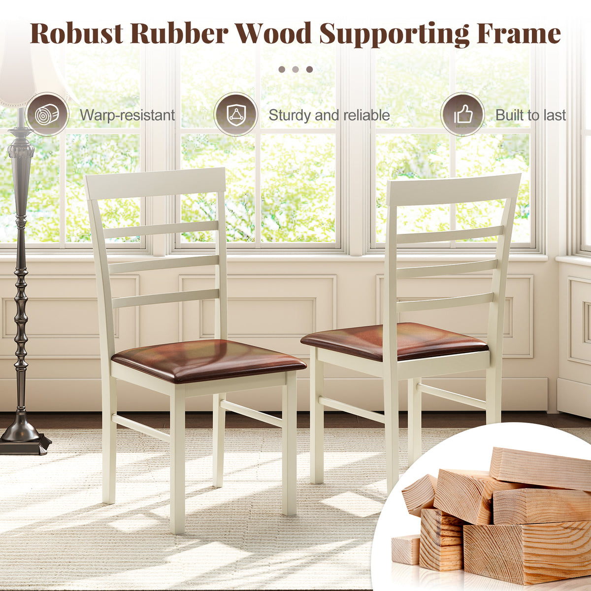 Armless Dining Chair Set of 2 - White, 37 Inch Height