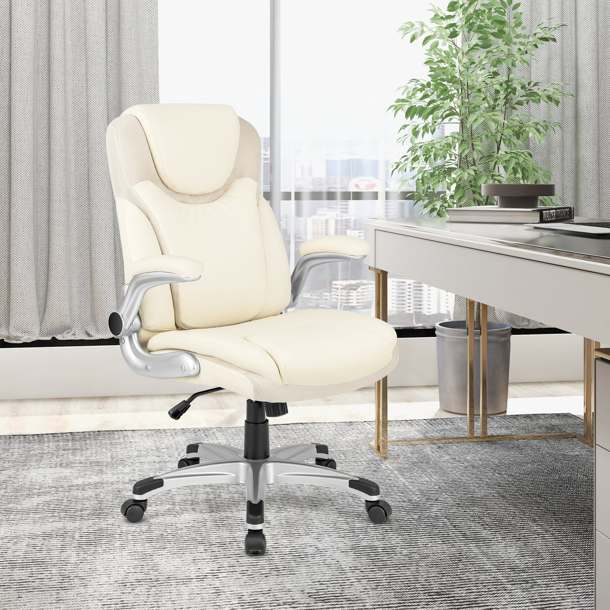 Ergonomic Office PU Leather Executive Chair with Flip-up Armrests and