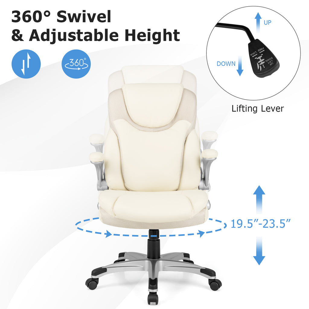 Ergonomic Office PU Leather Executive Chair with Flip-up Armrests and
