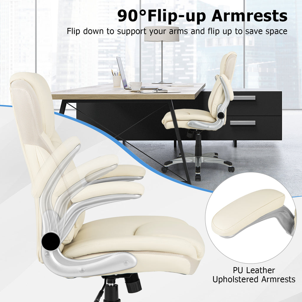 Ergonomic Office PU Leather Executive Chair with Flip-up Armrests and