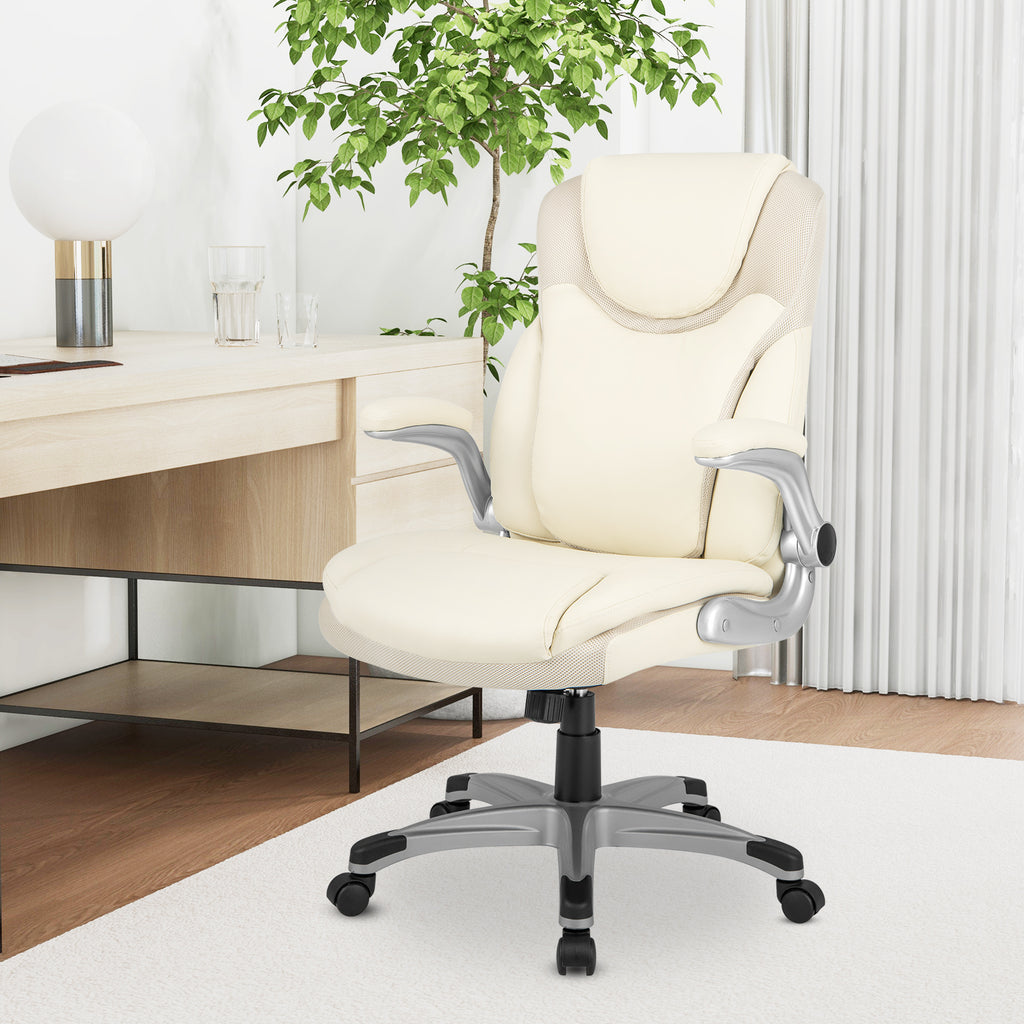 Ergonomic Office PU Leather Executive Chair with Flip-up Armrests and