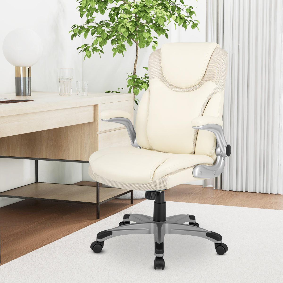 Ergonomic Office PU Leather Executive Chair with Flip-up Armrests and