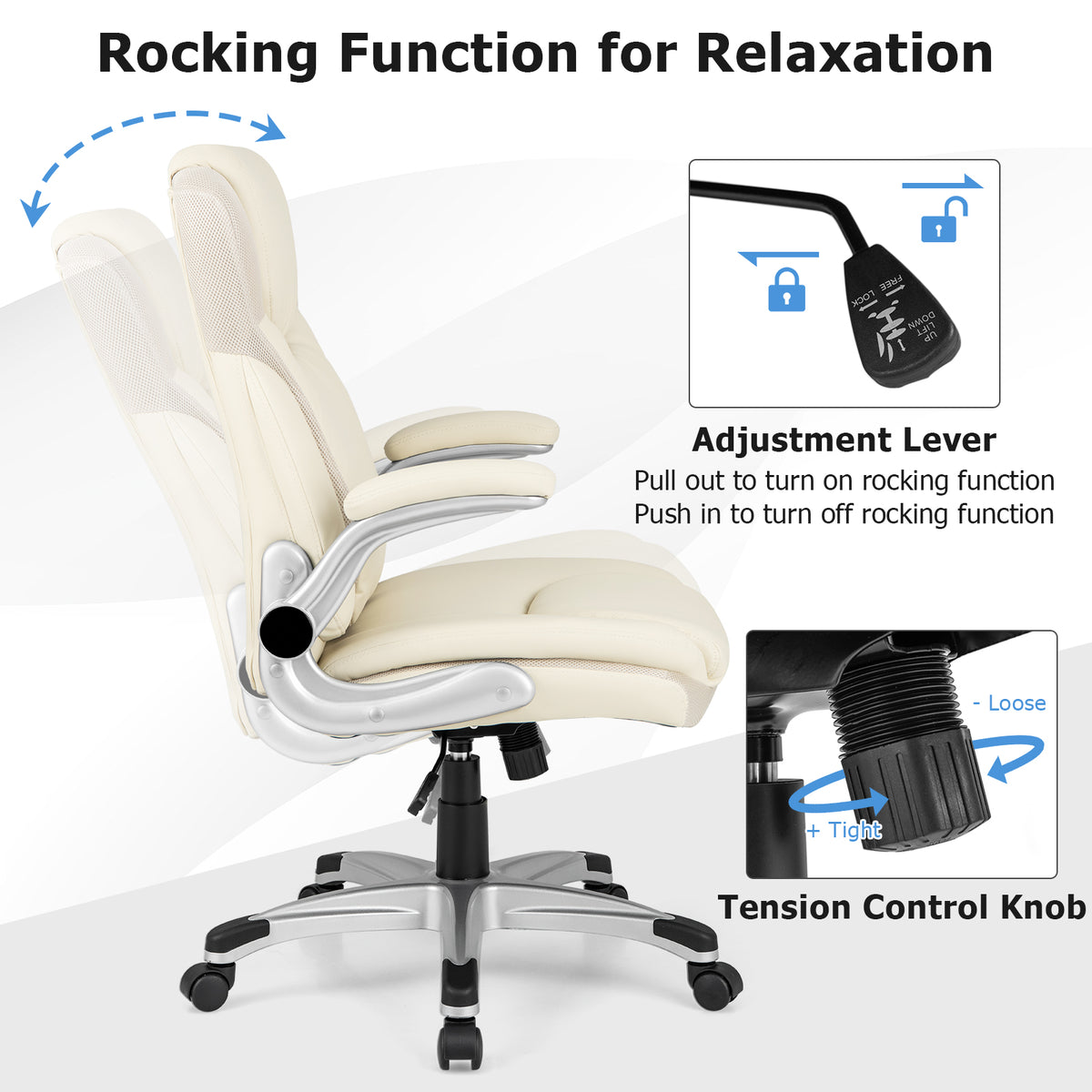Ergonomic Office PU Leather Executive Chair with Flip-up Armrests and