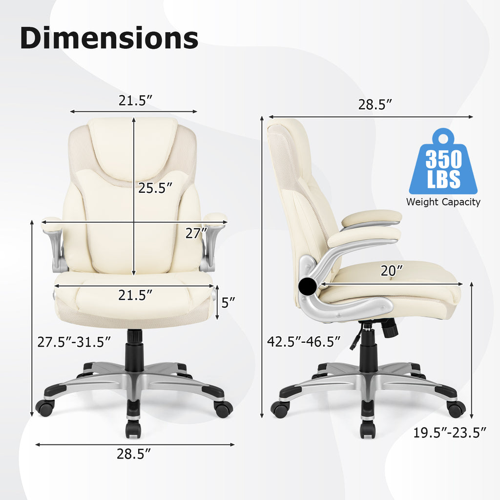 Ergonomic Office PU Leather Executive Chair with Flip-up Armrests and