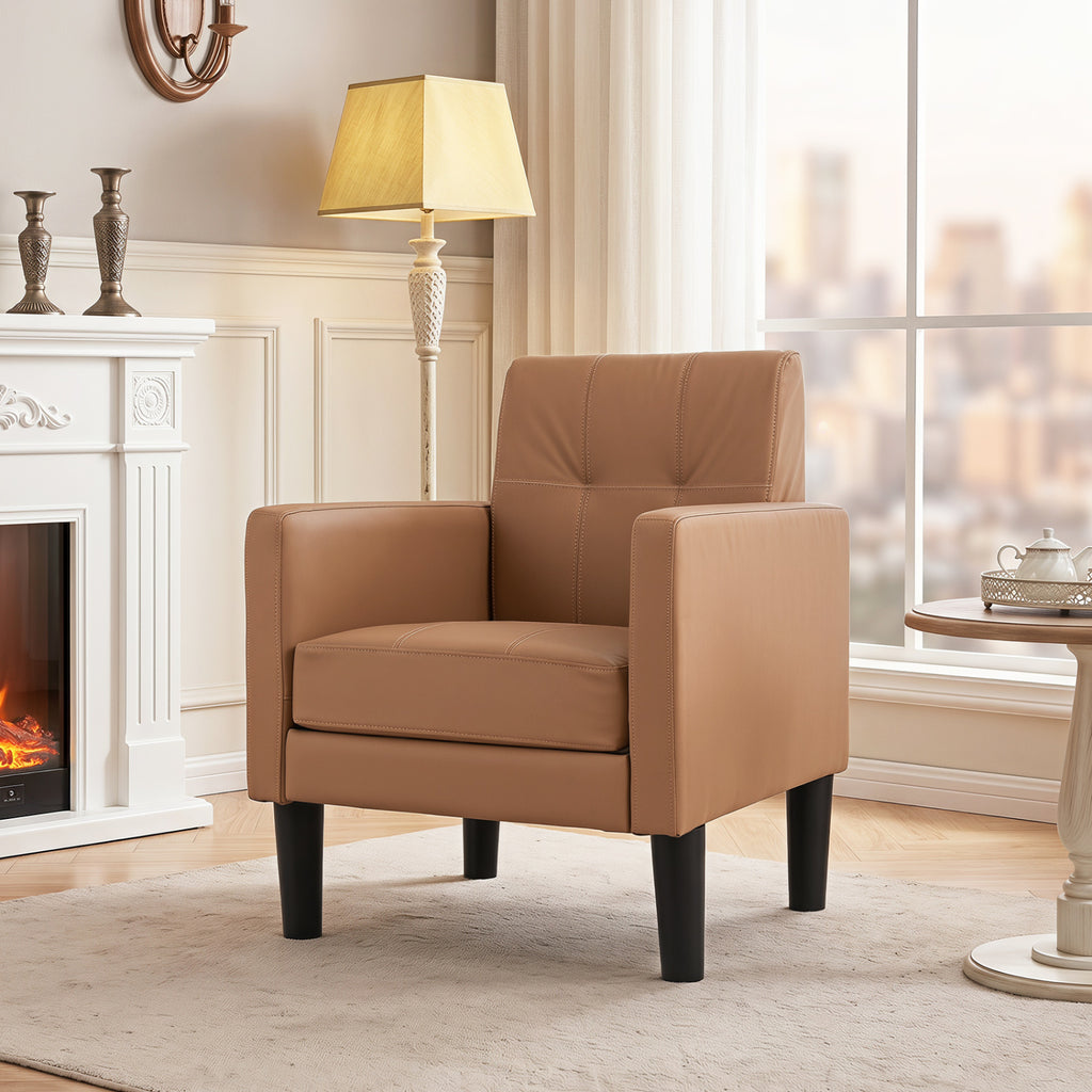 PU Leather Modern Accent Chair with Removable Cushion – Brown