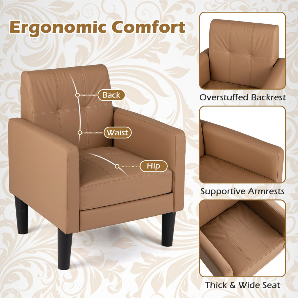 PU Leather Modern Accent Chair with Removable Cushion – Brown