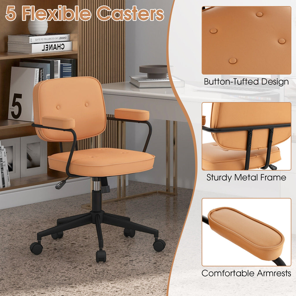 PU Leather Office Chair with Rocking Backrest, Orange - 36" H