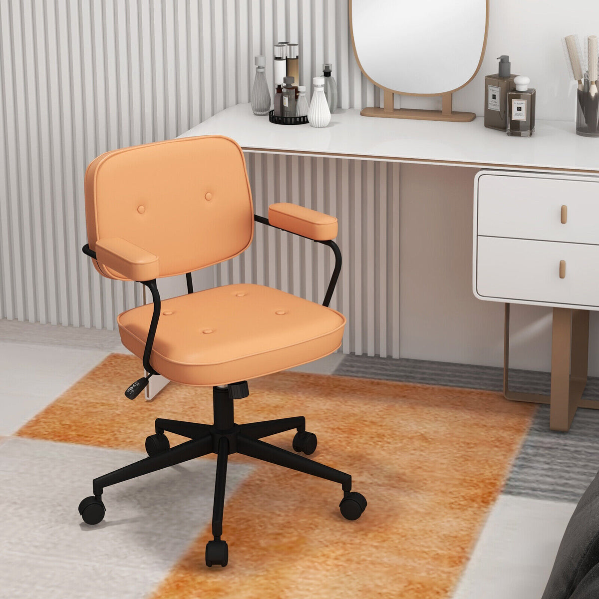 PU Leather Office Chair with Rocking Backrest, Orange - 36" H