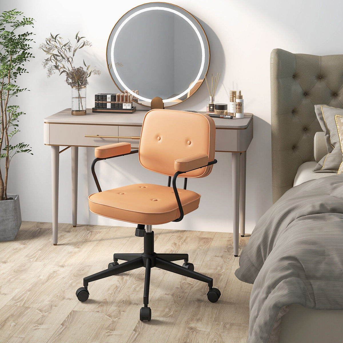 PU Leather Office Chair with Rocking Backrest, Orange - 36" H