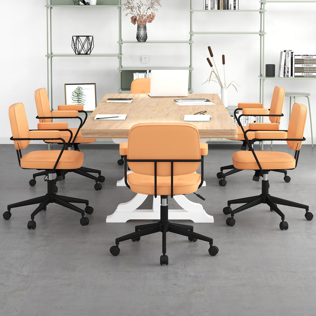PU Leather Office Chair with Rocking Backrest, Orange - 36" H