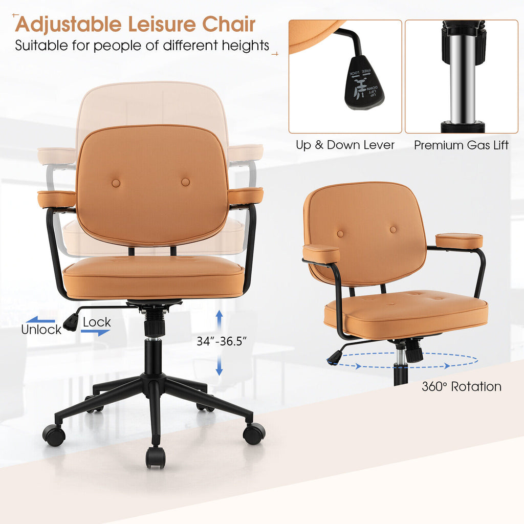 PU Leather Office Chair with Rocking Backrest, Orange - 36" H
