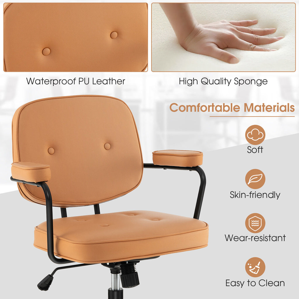 PU Leather Office Chair with Rocking Backrest, Orange - 36" H