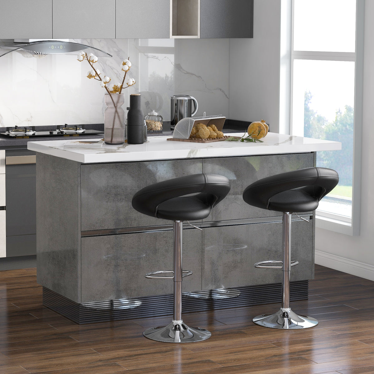 Height Adjustable Bar Stools Set of 2, Black