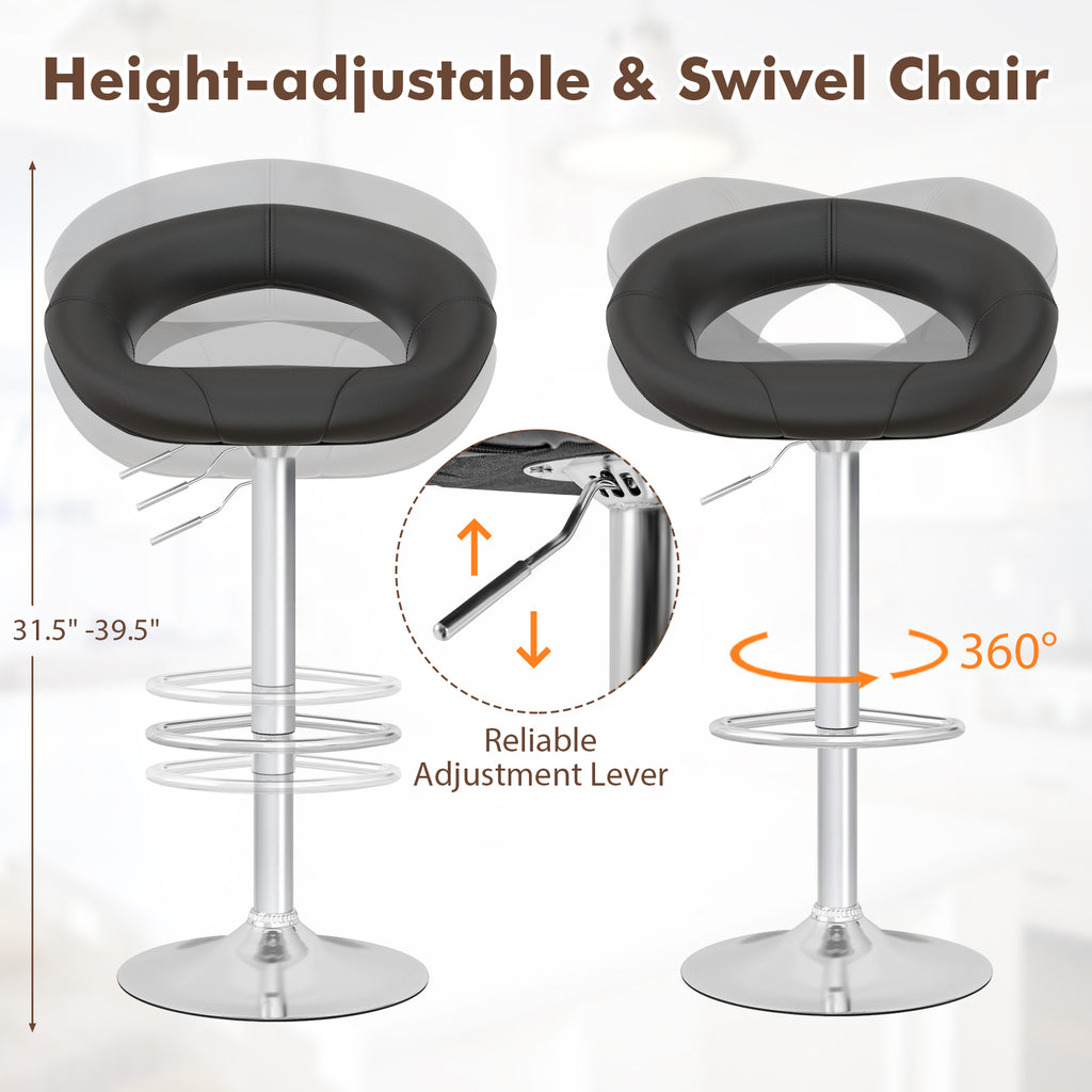 Height Adjustable Bar Stools Set of 2, Black