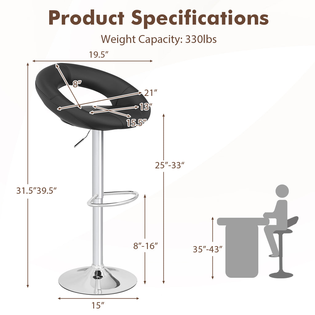 Height Adjustable Bar Stools Set of 2, Black