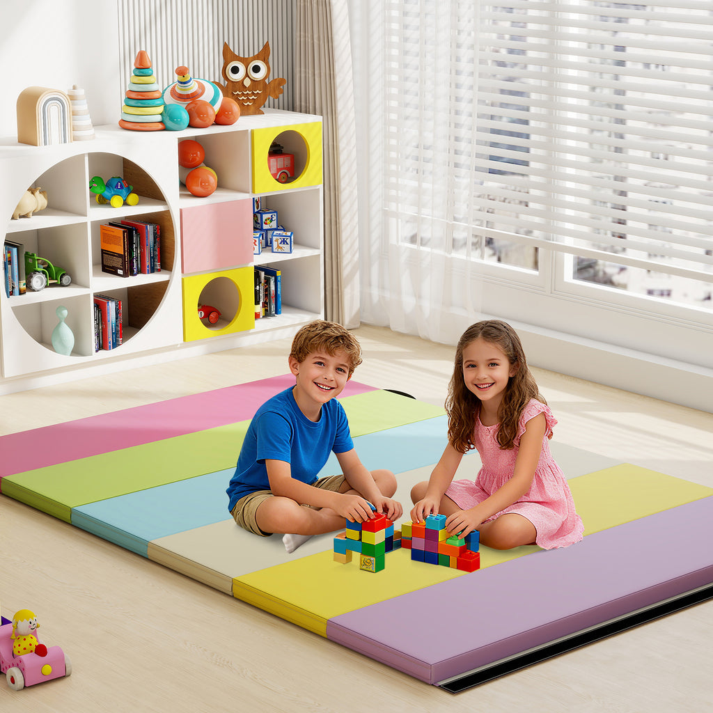 Multicolor PU Leather Tri-Folding Gymnastics Tumbling Mat with Handles