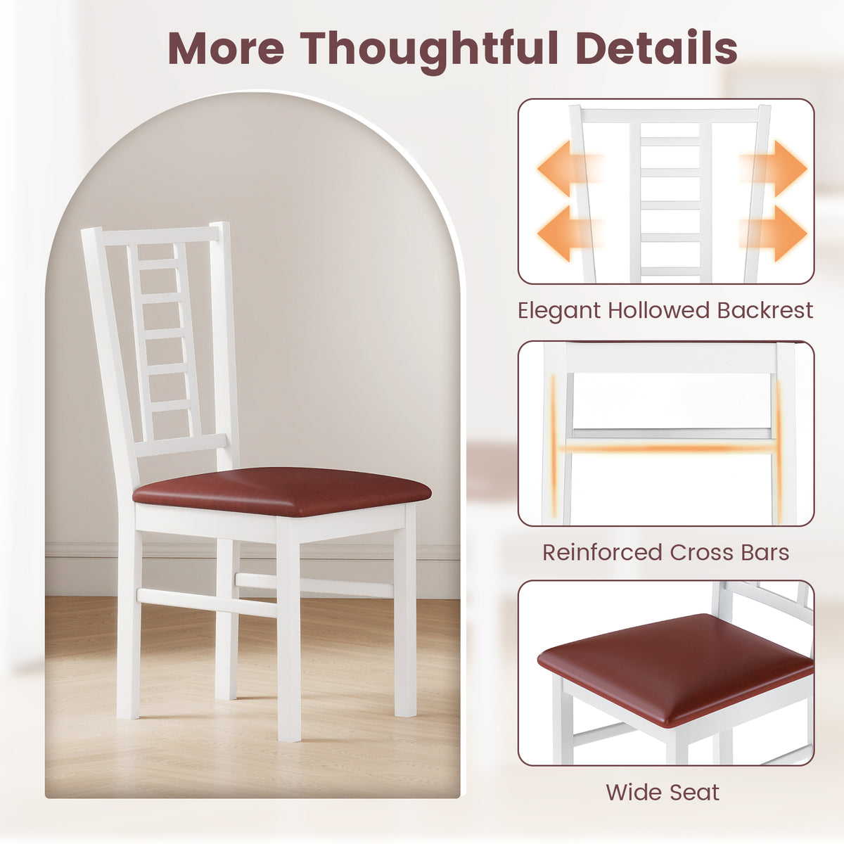 PU Leather Dining Chairs Set of 2 - Ladder Back, White