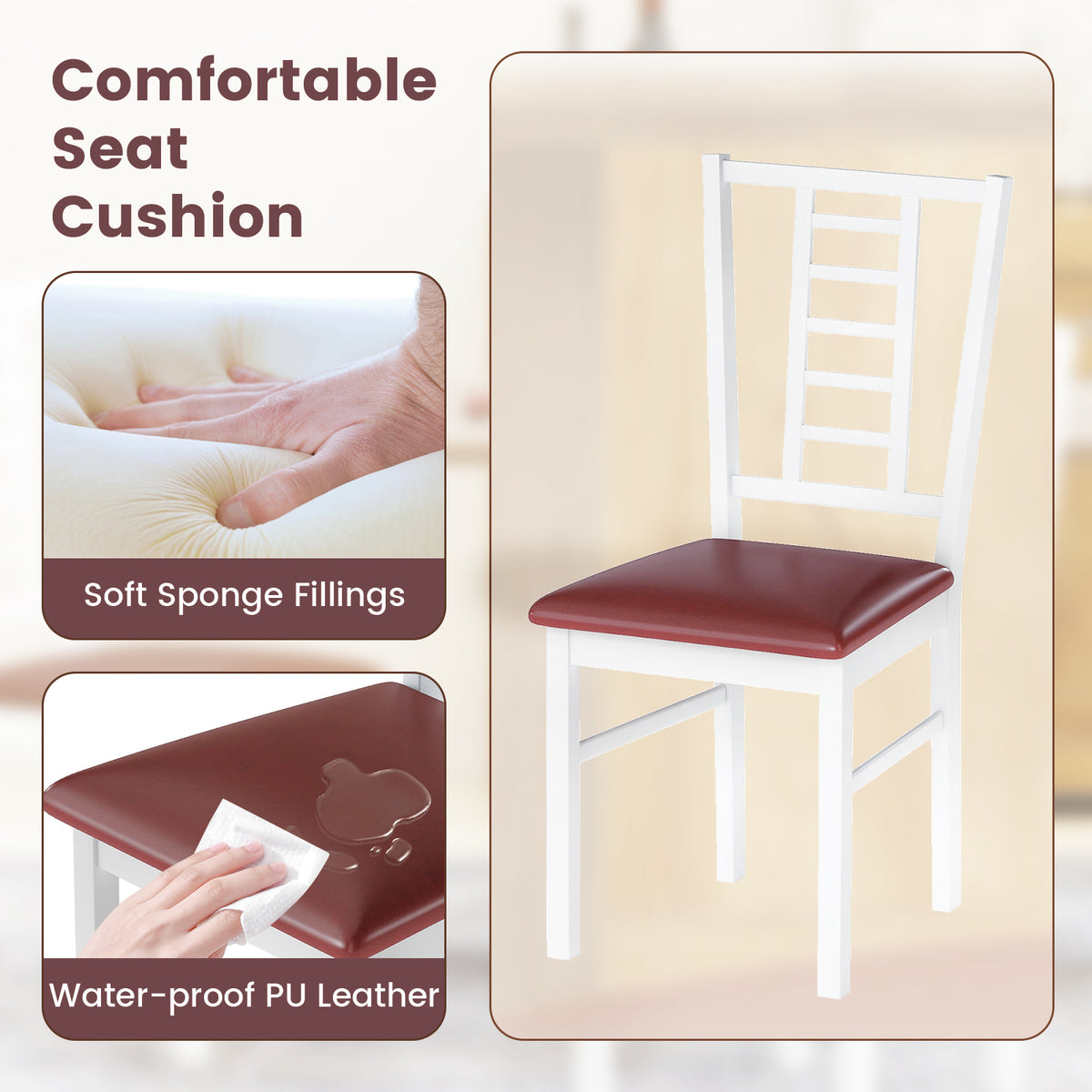 PU Leather Dining Chairs Set of 2 - Ladder Back, White