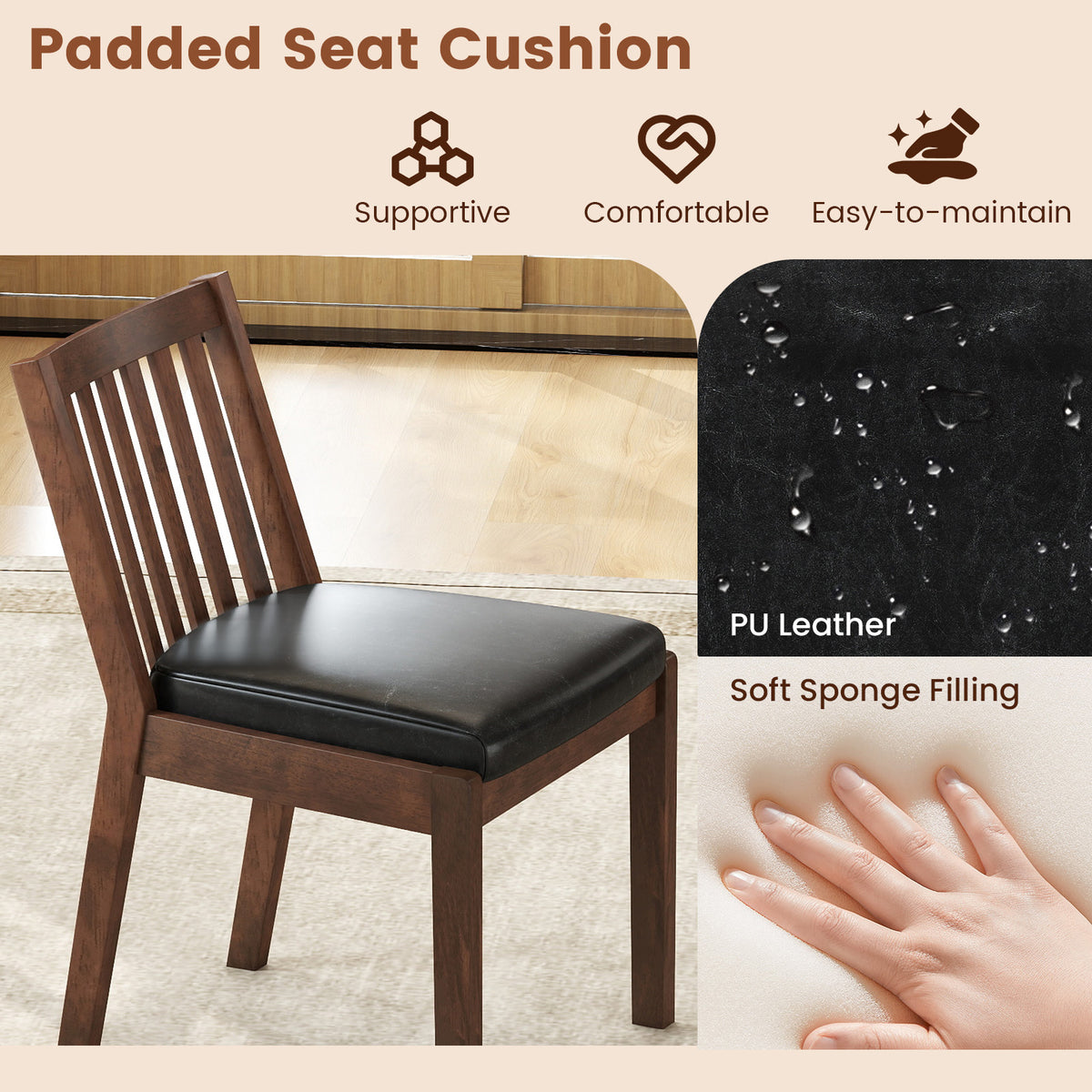 PU Leather Dining Chair Set of 2 - Espresso