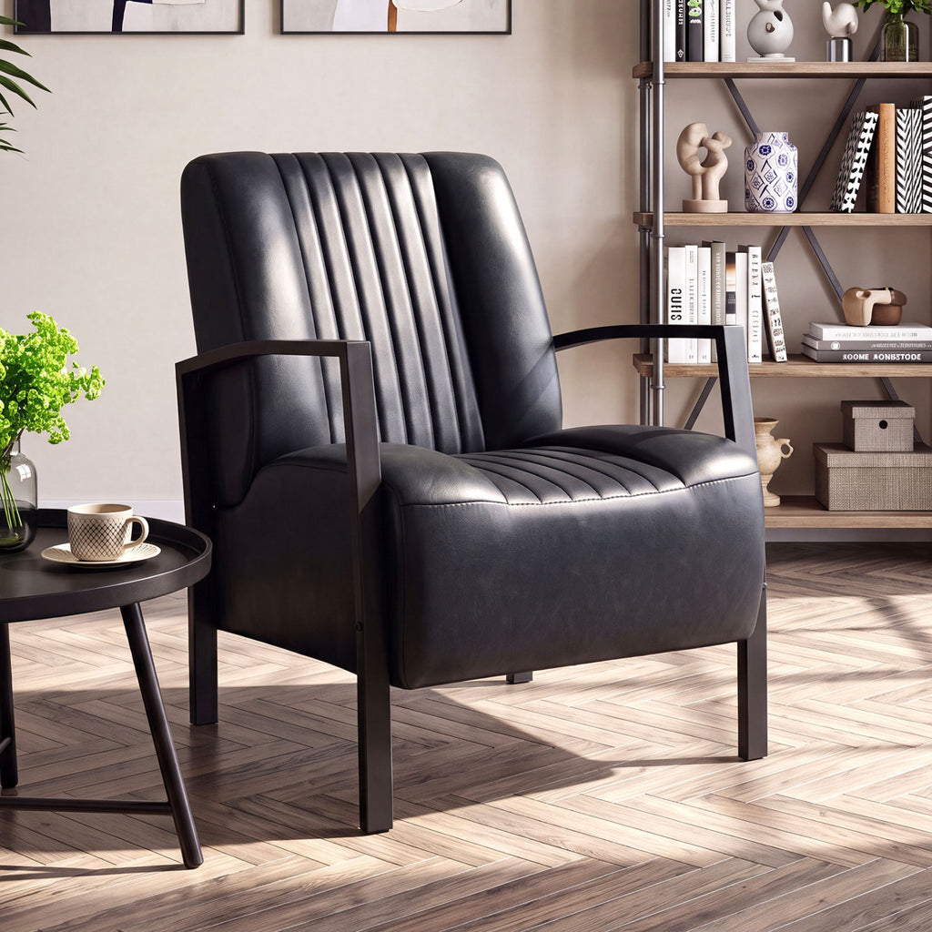 PU Leather Armchair with Padded Seat - Black
