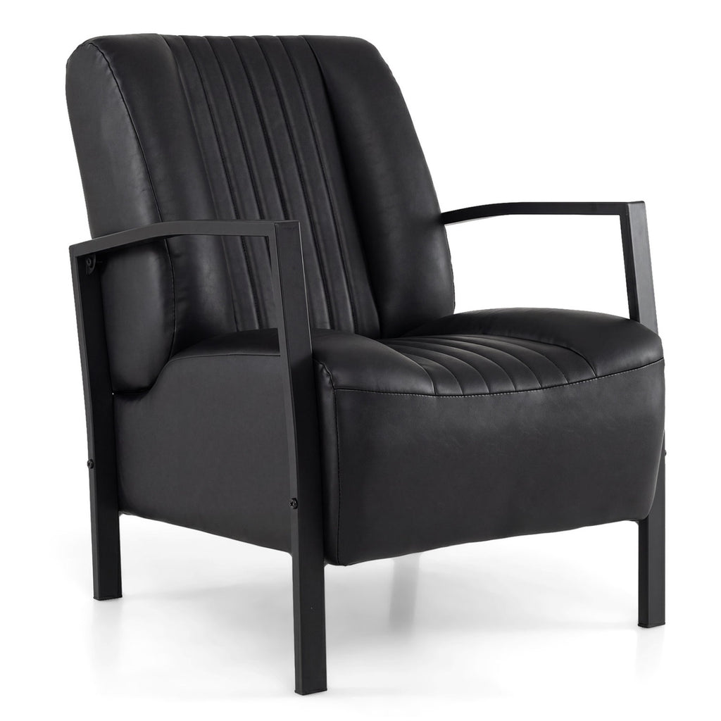 PU Leather Armchair with Padded Seat - Black