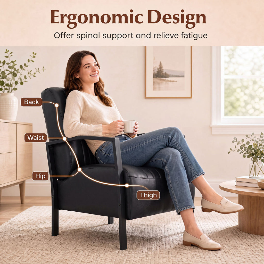 PU Leather Armchair with Padded Seat - Black