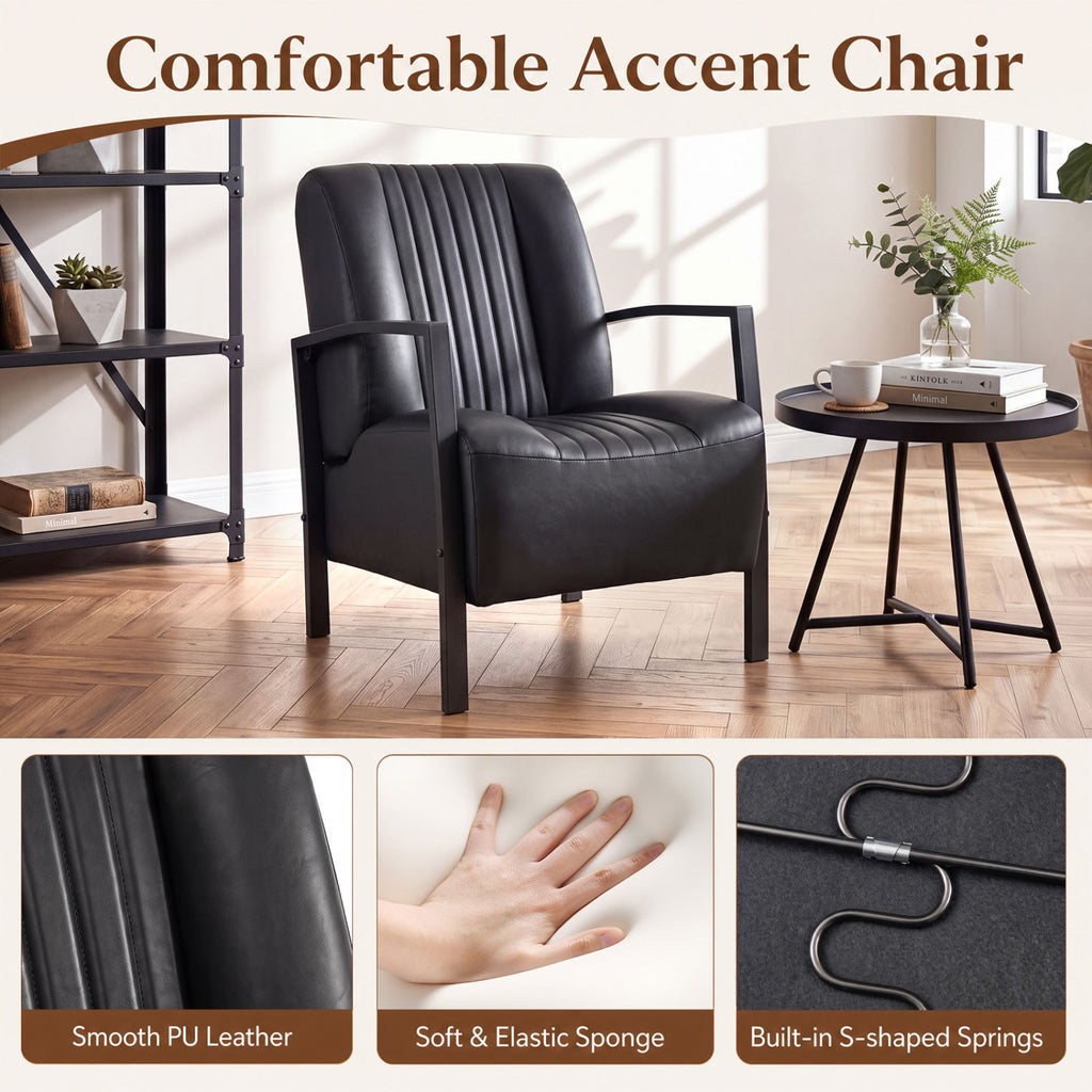 PU Leather Armchair with Padded Seat - Black