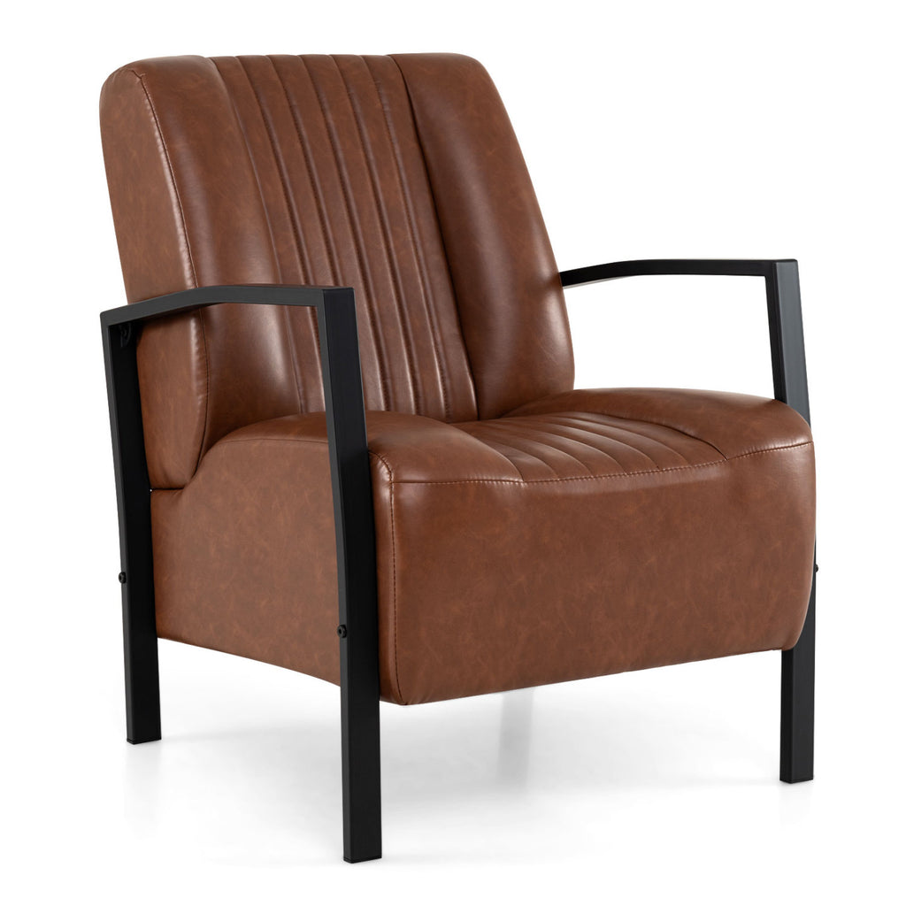 PU Leather Armchair with Padded Seat - Black