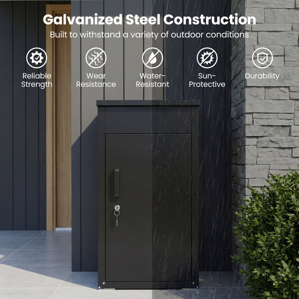 Package Delivery Box with Anti-Theft Door – Black Mailbox