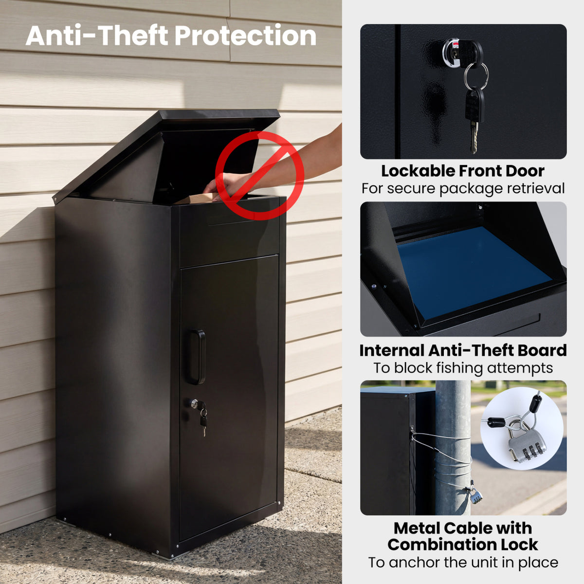 Package Delivery Box with Anti-Theft Door – Black Mailbox