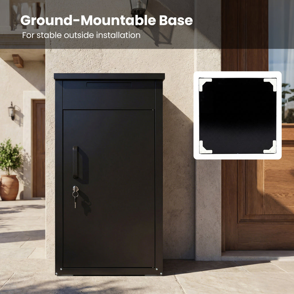 Package Delivery Box with Anti-Theft Door – Black Mailbox