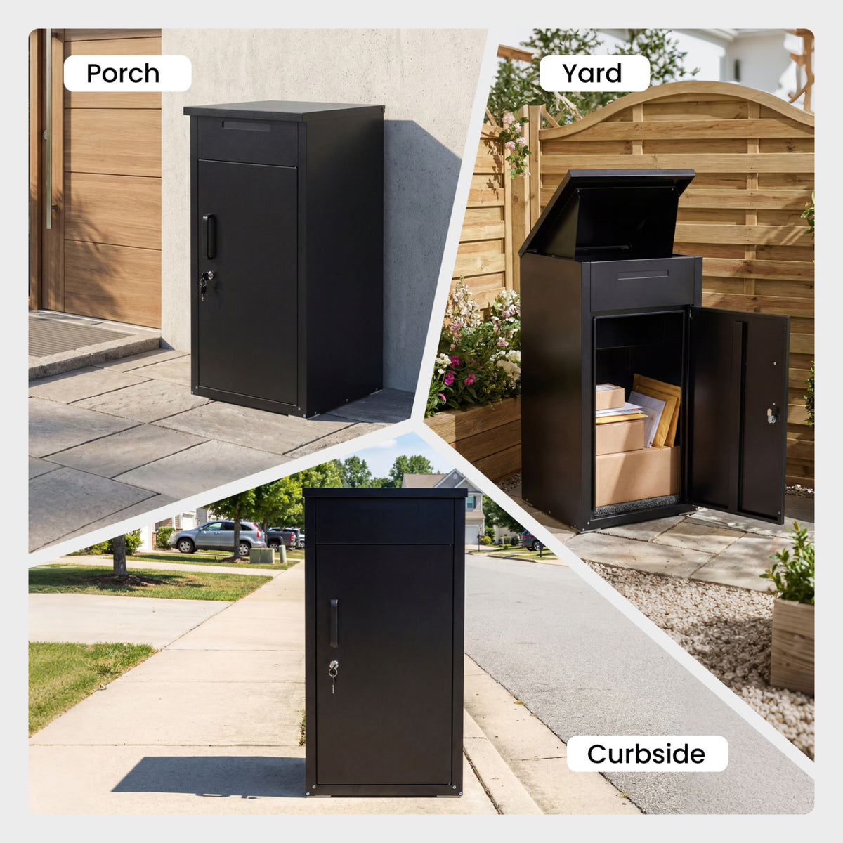 Package Delivery Box with Anti-Theft Door – Black Mailbox