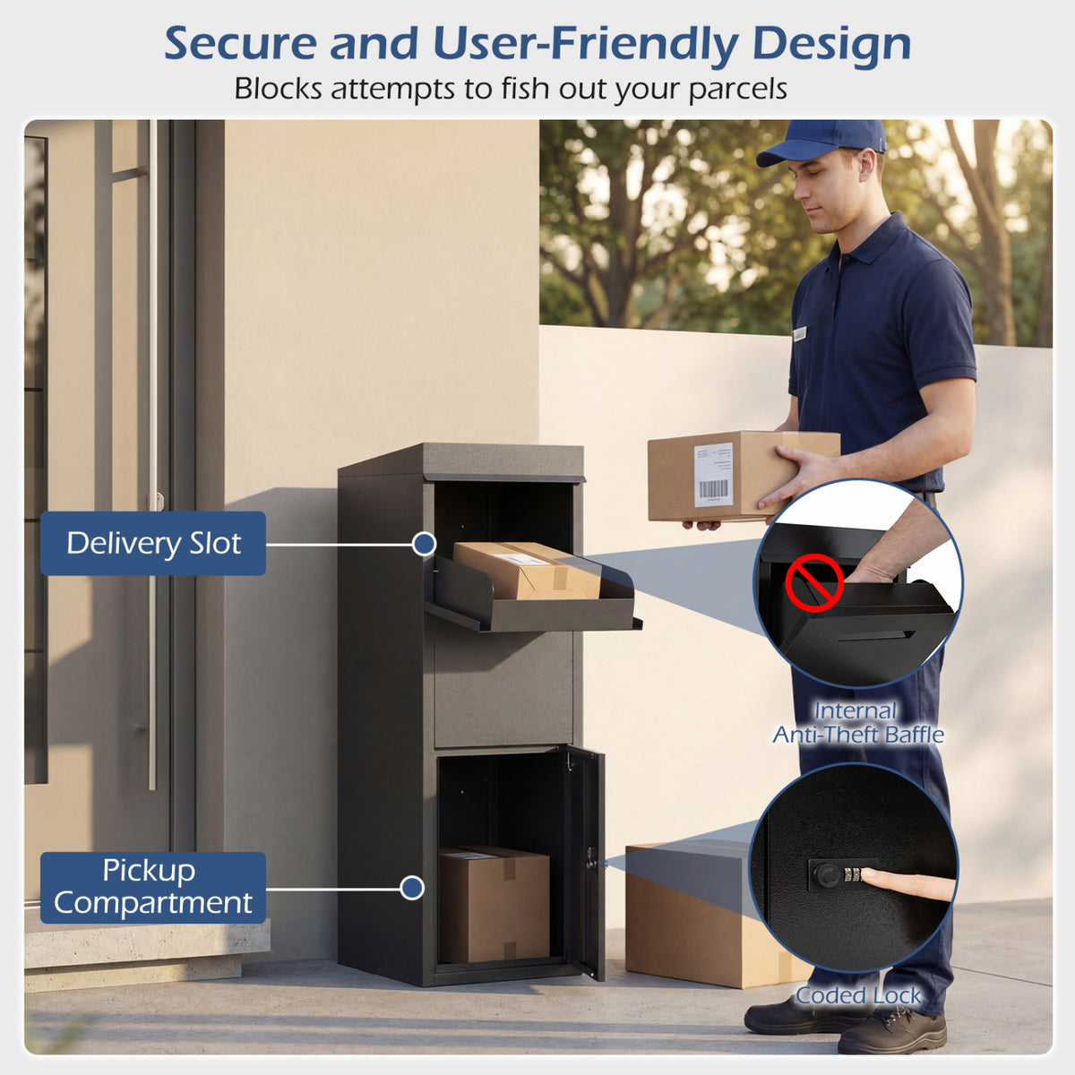 Outdoor Package Delivery Box Anti-Theft 44 Inch, Black