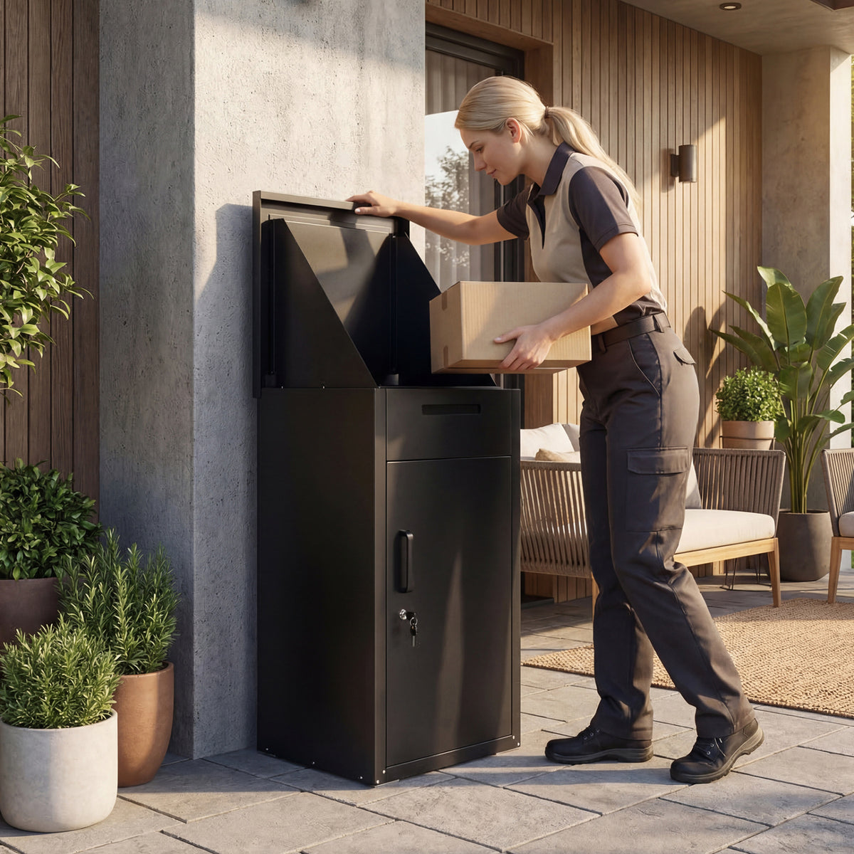 Package Delivery Box with Anti-Theft Door – Black Mailbox