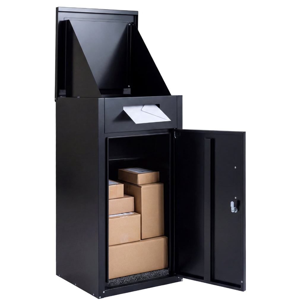 Package Delivery Box with Anti-Theft Door – Black Mailbox