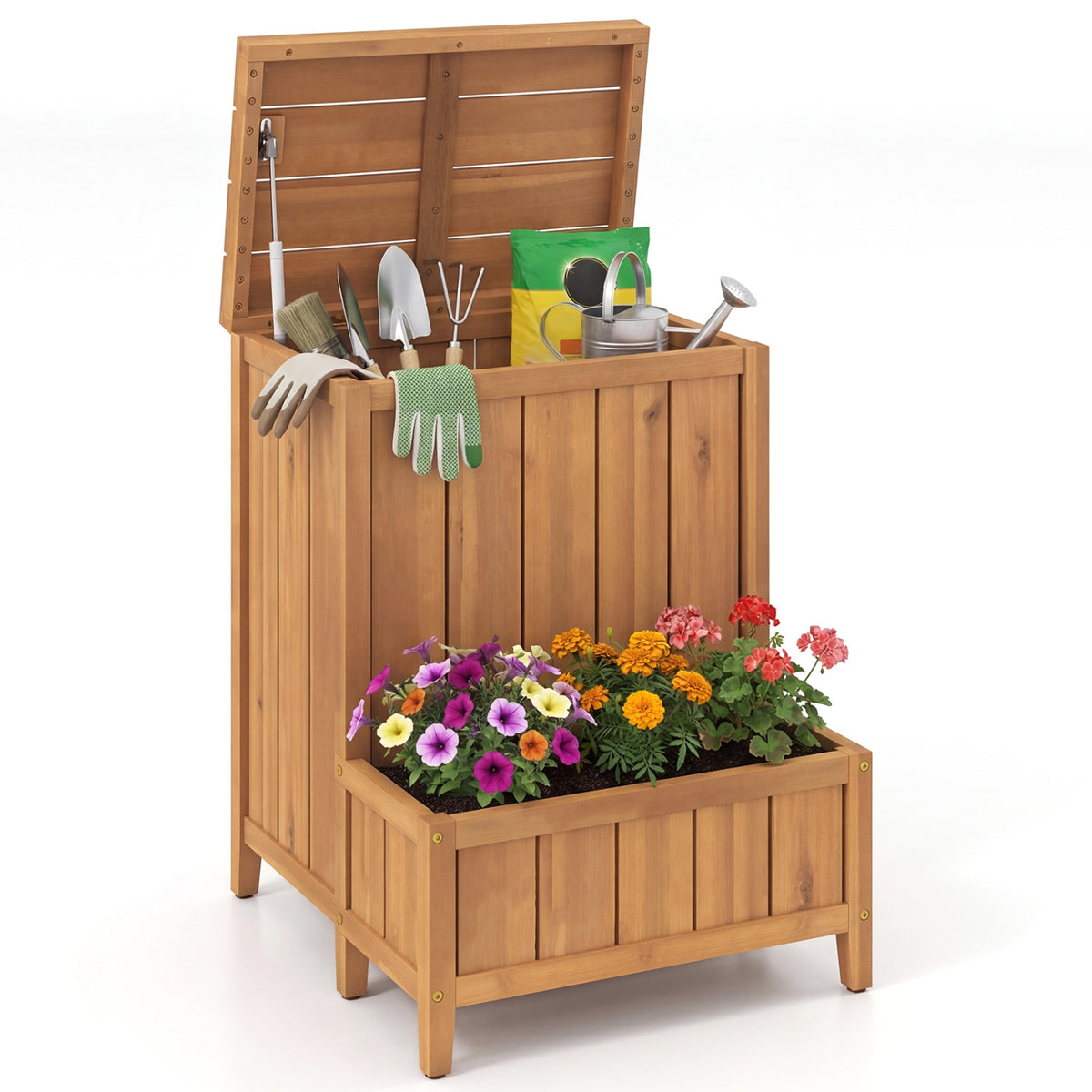 Wood Package Delivery Box with Openable Lid and Removable Shelf for