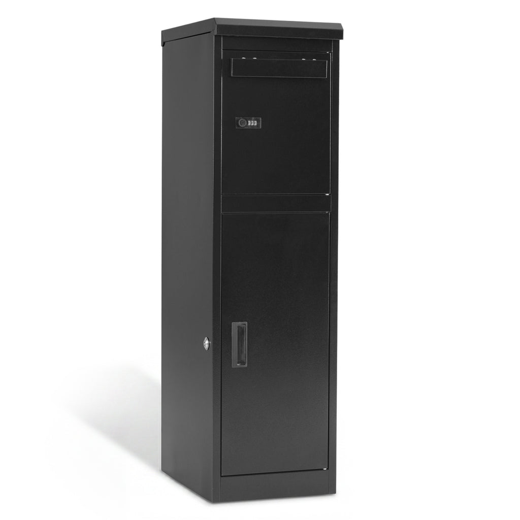 Outdoor Package Delivery Box with Lockable Doors - 44 Inch H with Mailbox, Black