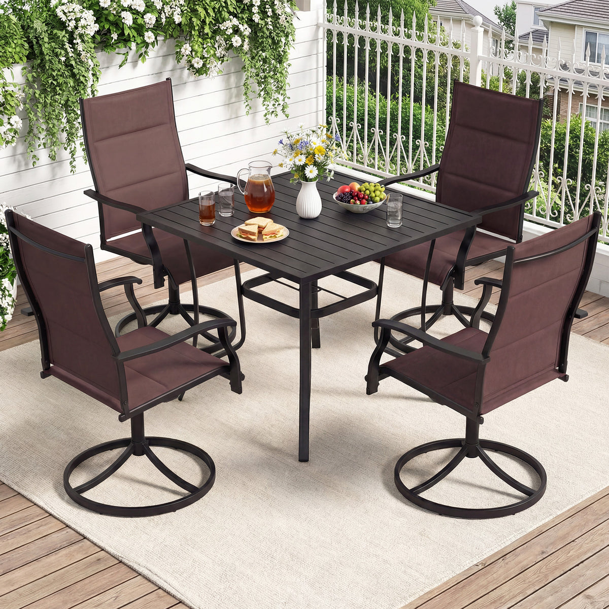Padded Outdoor Swivel Dining Chairs Set of 2 - Light Brown