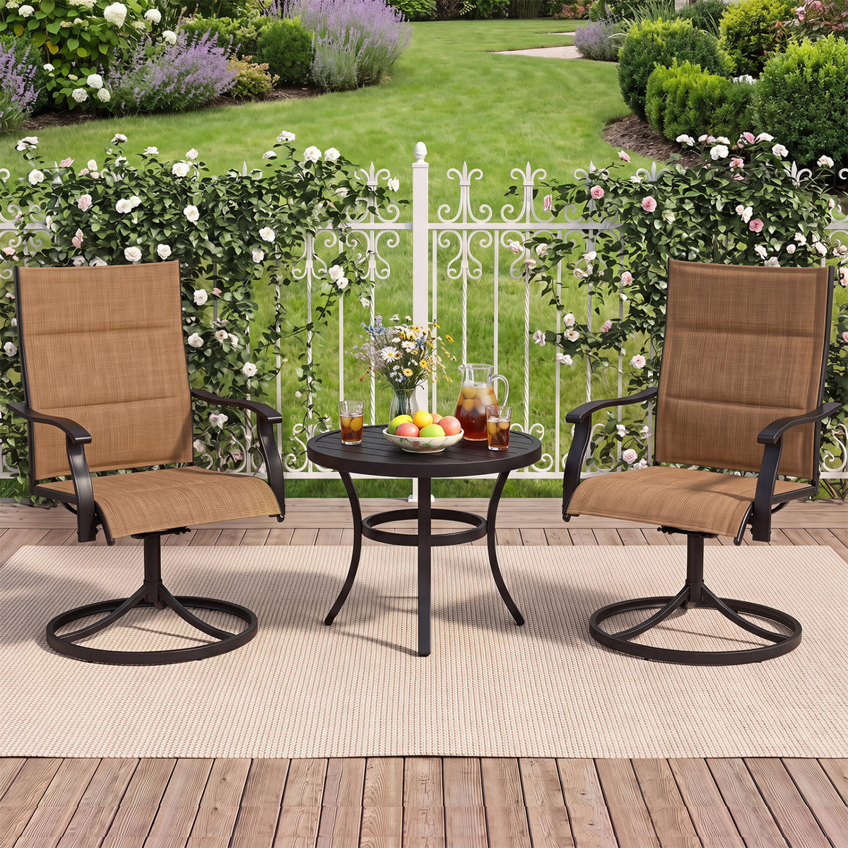Padded Outdoor Swivel Dining Chairs Set of 2 - Light Brown
