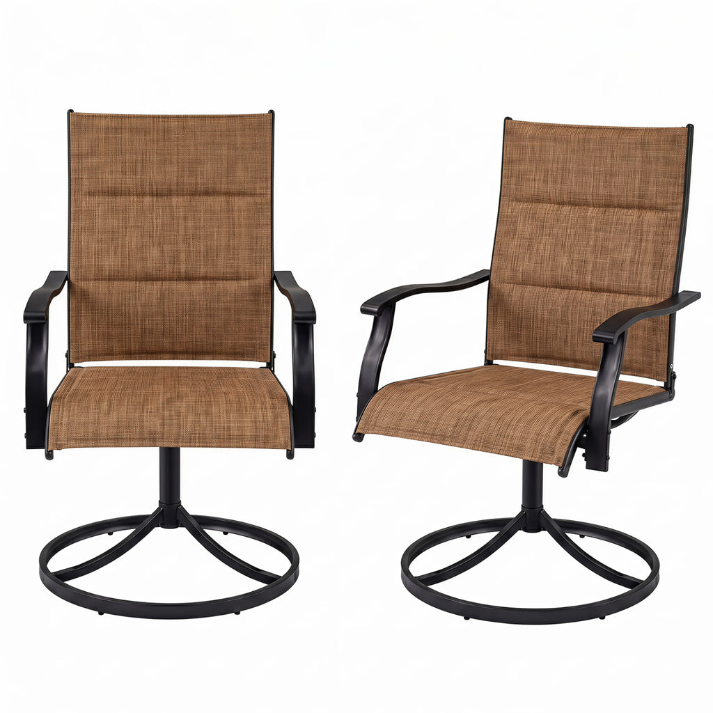 Padded Outdoor Swivel Dining Chairs Set of 2 - Light Brown