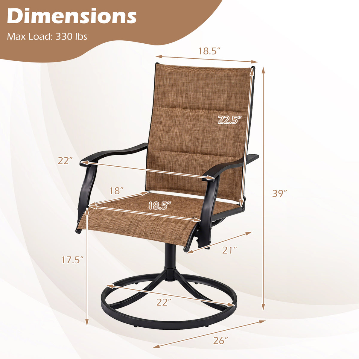 Padded Outdoor Swivel Dining Chairs Set of 2 - Light Brown