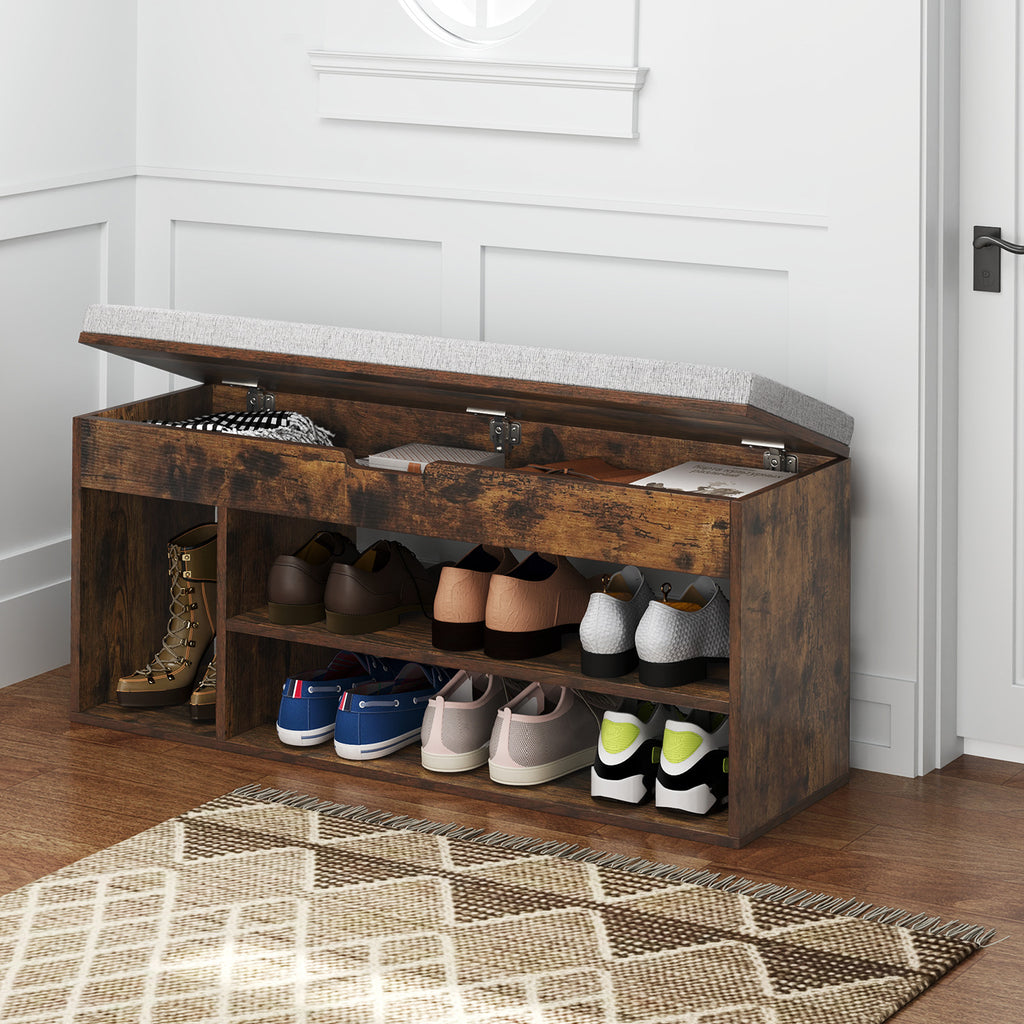 Padded Shoe Storage Bench with Hidden Compartment - Coffee