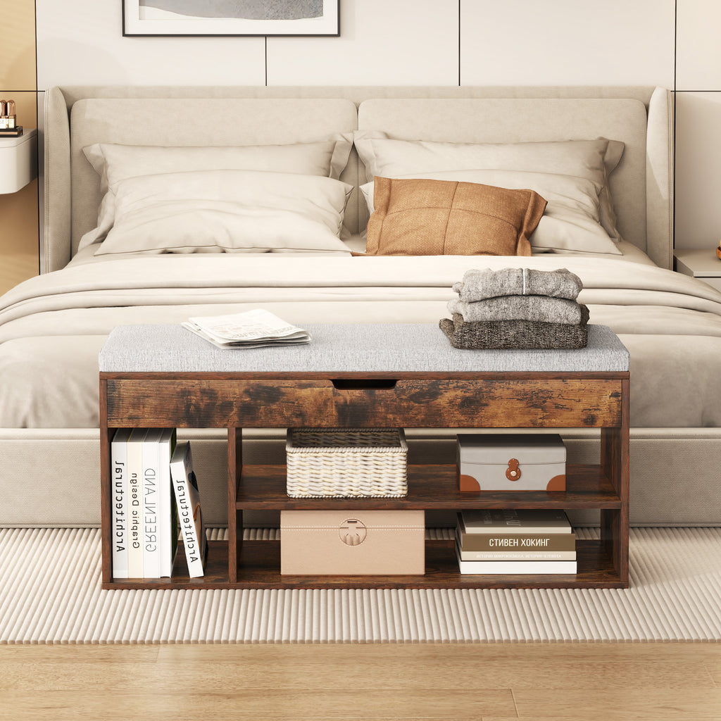 Padded Shoe Storage Bench with Hidden Compartment - Coffee