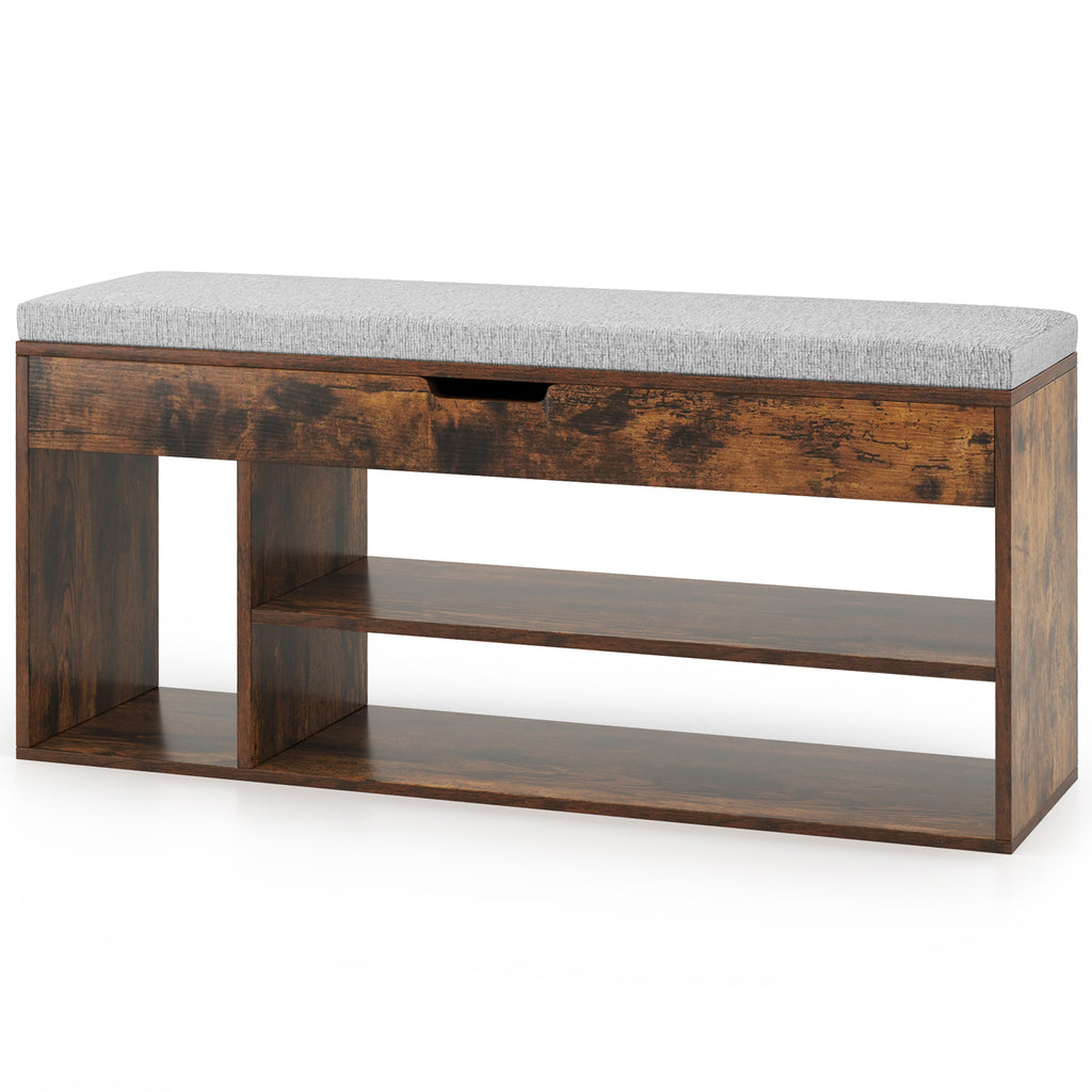 Padded Shoe Storage Bench with Hidden Compartment - Coffee